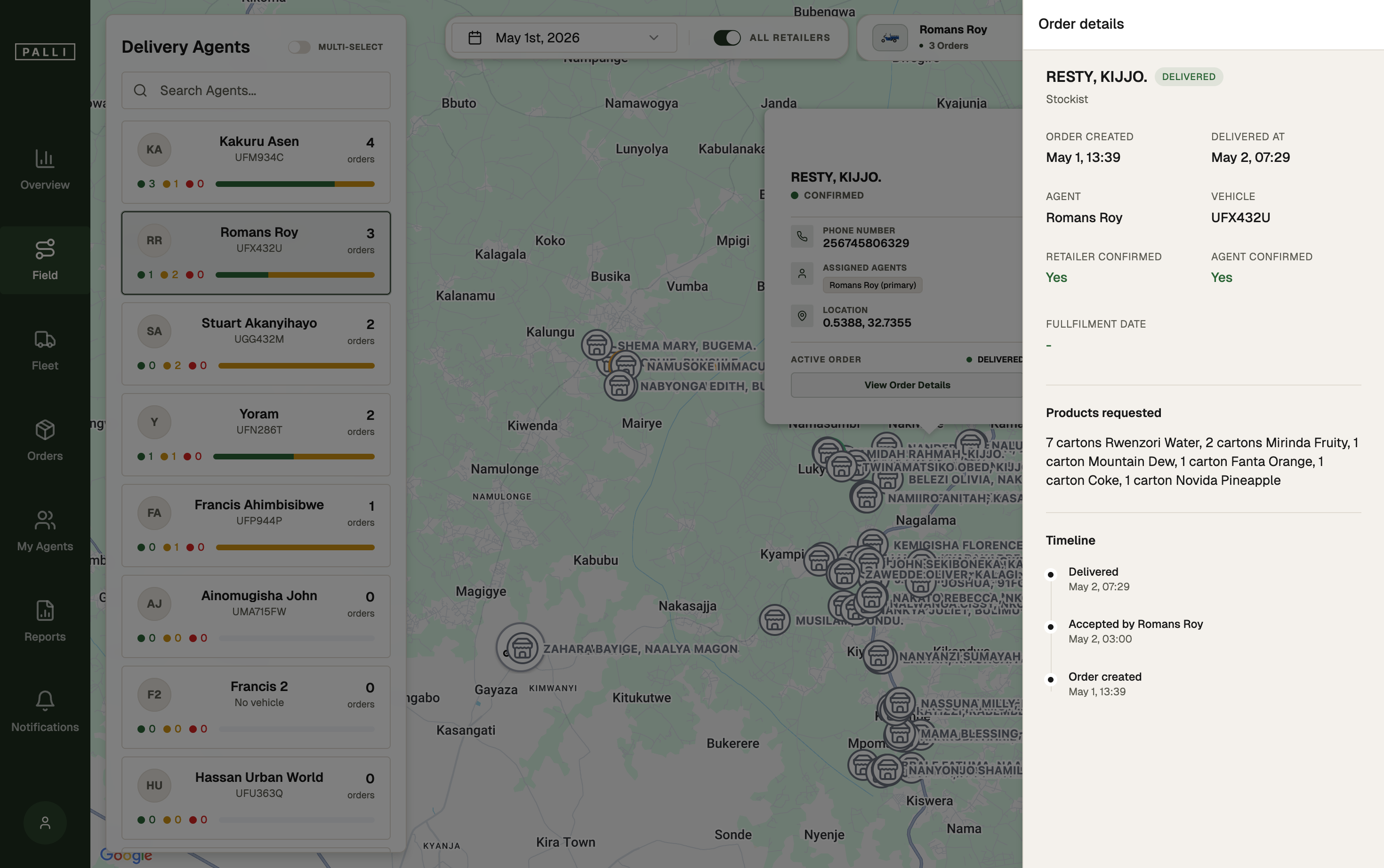 Order details dashboard