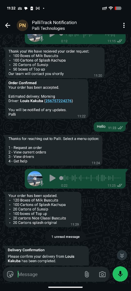 WhatsApp order confirmation